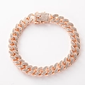 Bracelet gourmette cubaine en or rose orné de strass avec fermoir à boîte pour homme - Or Rose 18cm Bracelet