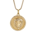 Hip hop lion head round pendant necklace with 18k gold plating and micro-set cubic zirconia - Gold Lion Head Pendant With Gold Snake Chain (KN230168-K)