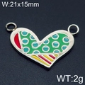 Silver heart pendant with colorful enamel stripes and dots, size 21x15mm for DIY jewelry - Green Blue Red Yellow Dots and Stripes (KLJ6412-Z)