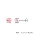 Elegant 925 sterling silver stud earrings with 7mm pink round-cut cubic zirconia - S925 Sterling Silver (7MM)