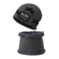 Winter knit hat and neck warmer set with star embroidery and warm fleece lining - Star Set Gray