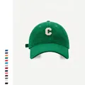 Detail of green cotton baseball cap with cream-colored Chenille letter C embroidery - Adjustable / Grass Green