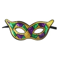 Harlequin sequin Mardi Gras mask in purple, green, and gold with elastic headband - Mardi Gras Sequin Mask A-Harlequin Check