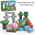 Dinosaurus magnetische blokken wereldset met 200 pixel kubussen en 2 dinosaurus toys - Dinosaurus Wereld Bosset (B168-830)