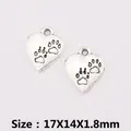 Ciondoli a cuore in argento antico con impronta per gioielli fai da te, 17x14x1.8mm - XK2787# (Cuore con Impronta di Zampa)