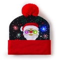 LED Christmas beanie in black and red with Santa Claus pattern and colorful lights - Santa Head Snowflake Christmas Hat