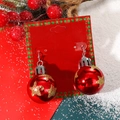 Festive red Christmas ball earrings with gold glitter stars on a holiday background - 11 Red Star Christmas Ball