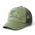 Kids breathable mesh baseball cap in olive green with a cartoon dinosaur print. - S (0-1 Year) / Army Green Dinosaur