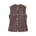 Gilet in tweed rosa e nero con bottoni dorati e cintura sottile su fondo bianco - XS / Rosa Nero Bianco Misto