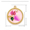 Roze emaille bloemenhanger van roestvrij staal met strass steentjes en afmetingen - YE832-2 Emaille Roze Vlinder