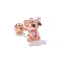 Rose gold animal stud earring featuring a pear-shaped pink stone and screw back ball - Cute Dog Style / Rose Gold