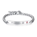 Silver Cuban link couple bracelet with 'His Queen' engraving and pink gemstone - His Queen (887) / Original Silver Women's