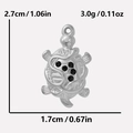 Pendentif tortue en argent avec pierres noires, 2,7 cm de haut et 1,7 cm de large, 3,0 g - Argent + Strass Noir