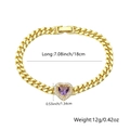 Bracciale a catena barbazzale placcato oro con cuore di zircone viola e misure precise - Viola