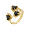 Anello regolabile in oro 18K con tre cuori neri e pavé di zirconi bianchi - Oro Zirconia Nera