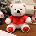 White teddy bear in red Tang suit with gold embroidery in festive holiday setting - Style A - Red Jacket