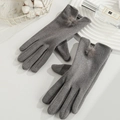 Elegantes guantes grises táctiles para mujer con forro de felpa y pompones decorativos - Gris con pompones para mujer