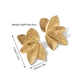 Gold-plated stainless steel leaf stud earrings with brushed texture and petal design - Large Leaf Style