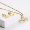 Golden titanium steel jewelry set with LOVE letter necklace and matching stud earrings - LOVE Letter