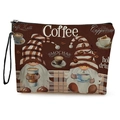 Gnome coffee themed makeup bag in vintage brown canvas with secure black zipper - Nordic Coffee Gnomes