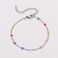 Rainbow enamel beads on a silver stainless steel chain bracelet with lobster clasp - Steel-Mixed