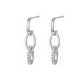 Détail des boucles d'oreilles pendantes en argent S925 avec anneaux entrelacés et zircons - Pendentif Rond (Or Blanc)