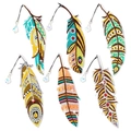 Lot de 6 marque-pages plumes en peinture diamant DIY avec pendentifs en cristal boho - Style de Six Pièces de Motifs Ethniques (YMSQ-7)