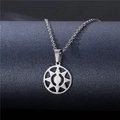 Macro detail of silver geometric hollow circular pendant on stainless steel chain - Geometric Hollow Circle