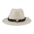 Dettaglio della fascia etnica e del teschio di toro argentato su cappello fedora - Adulto 58cm Taglia Unica / Beige