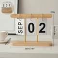Minimalist wooden flip perpetual calendar with size details for desk decor - Assembly Style / Natural Bamboo Color