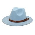 Detail of light blue fedora hat with brown leather strap and silver rivet studs - M (56-58cm) / Sky Blue