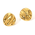 Detailed view of gold plated titanium steel earrings with ripple texture and 25mm dimensions - Gold Round Wrinkle Style (HF-E3375-G) / Gold