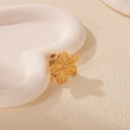 Adjustable golden flower ring with five petals and brushed metal texture finish - Gold 5-Petal Open Flower Ring