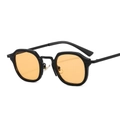 Geometric sunglasses with matte black frame and bright amber yellow lenses for men and women - C5 Black Frame Yellow Lenses