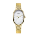 Elegant gold woven strap watch with oval mother-of-pearl dial and diamond accents - Gold White MOP