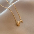 Elegant 18K gold rose pendant necklace with crystal leaf on a champagne silk background - Titanium Steel Gold Style (X453)