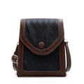 Vintage bruine en zwarte crossbody telefoontas met gewatteerd patroon en gesp - Zwart/Donkerbruin Patchwork