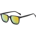 Gafas de sol negras con lentes de espejo amarillas y detalles de remaches plateados - Lente de espejo naranja / Negro Brillante