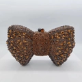 Sparkling brown bow clutch bag with premium amber crystal rhinestones for formal evening gala - Brown