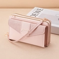 Pink PU leather crossbody phone wallet for women with double zippers and magnetic flap - Pink