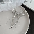 Silver metallic bow-shaped hair claw clip with glossy finish for thick hair - 26# Silver Bowknot Style