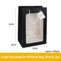 Large black paper gift bag with window and white cord handles 35x25x18cm size - Large Rectangular Window Bag Black