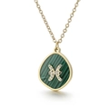 Pisces zodiac necklace with green malachite texture pendant in gold stainless steel - Pisces