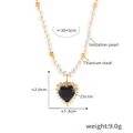 Collar de perlas estilo Hepburn con colgante de corazón dorado y circón negro - Oro Circonita Negra