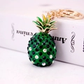 Green pineapple keychain with black rhinestones and golden spring buckle for handbags - Single OPP Bag / Dark Green