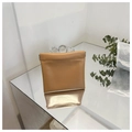 Mini tan leather shoulder bag with sleek metal spring closure and smooth textured finish - Small / Khaki