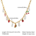 Collar de acero dorado con perlas y dijes de frutas de fresa, cereza y sandía - Estilo Colgante Fruta Perla Dorada(YYN025146)