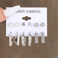 5614302-Silver 6 Pairs-Pearl Zirconia Geometric Combination