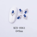 Detail of 6x9mm deep blue teardrop crystal nail charm with silver V-shaped base setting - Silver Base Dark Blue Rhinestone (8964)