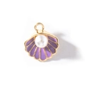 Golden shell pendant charm with purple enamel and a white pearl for DIY jewelry - Purple Gold Plated